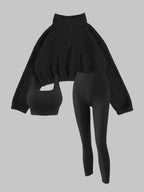 Women's Half-Zipper High Neck Fleece Sweatshirt Vest and Pants Three-Piece Set