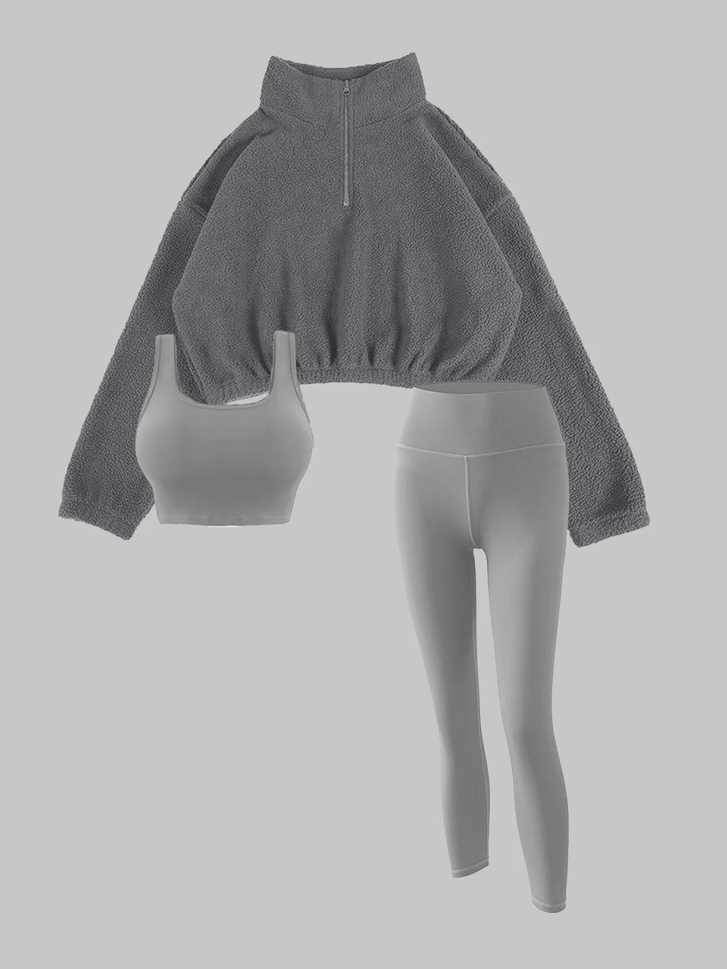 Women's Half-Zipper High Neck Fleece Sweatshirt Vest and Pants Three-Piece Set
