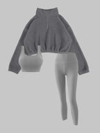 Women's Half-Zipper High Neck Fleece Sweatshirt Vest and Pants Three-Piece Set