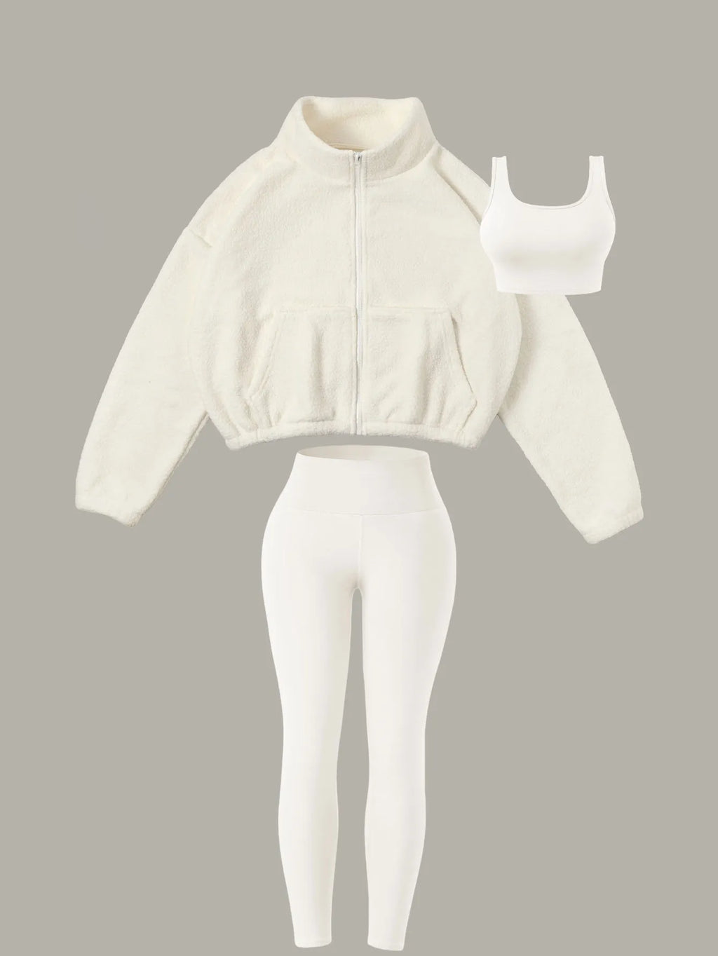Women's Half-Zipper High Neck Fleece Sweatshirt Vest and Pants Three-Piece Set