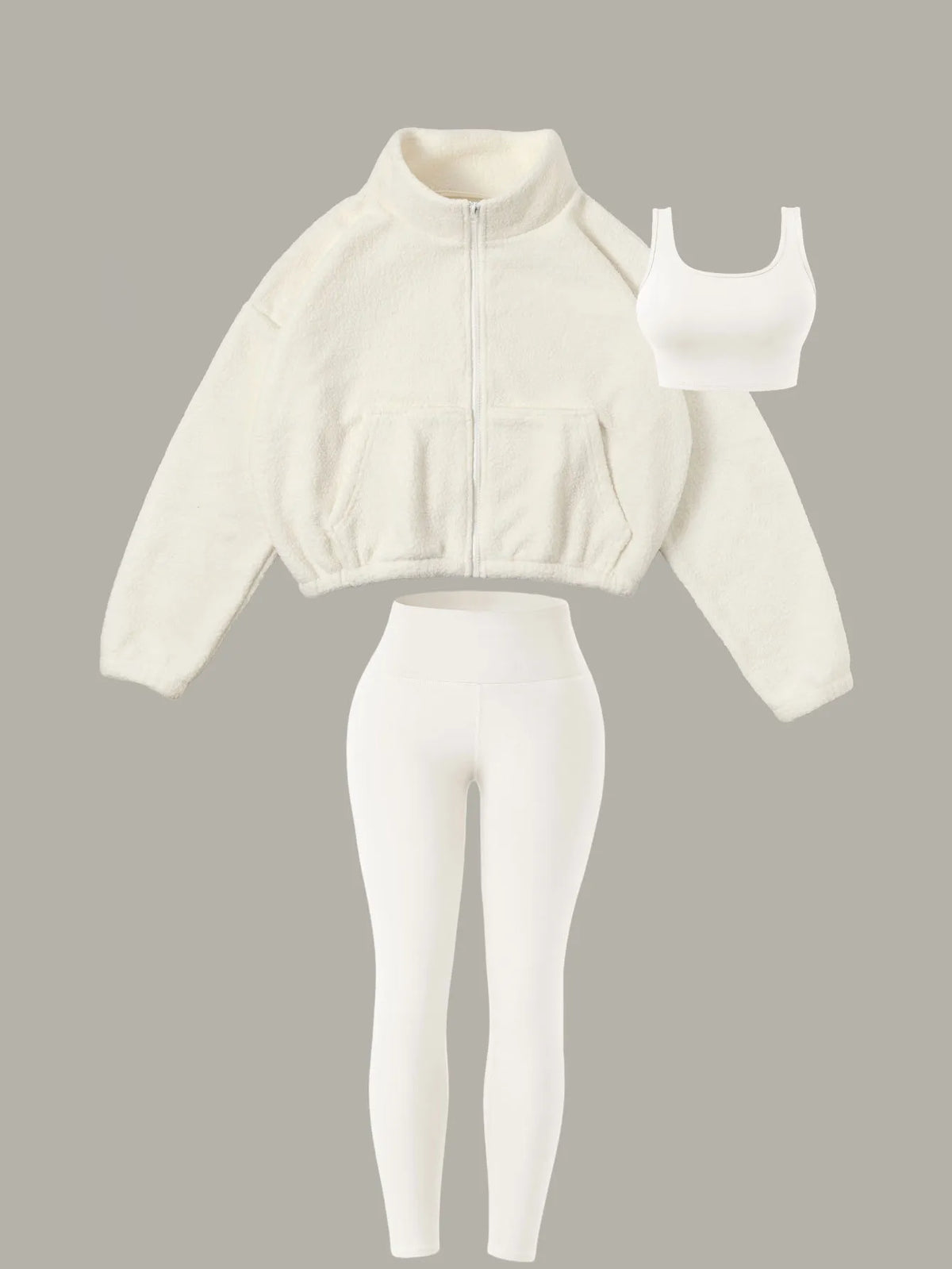 Women's Half-Zipper High Neck Fleece Sweatshirt Vest and Pants Three-Piece Set