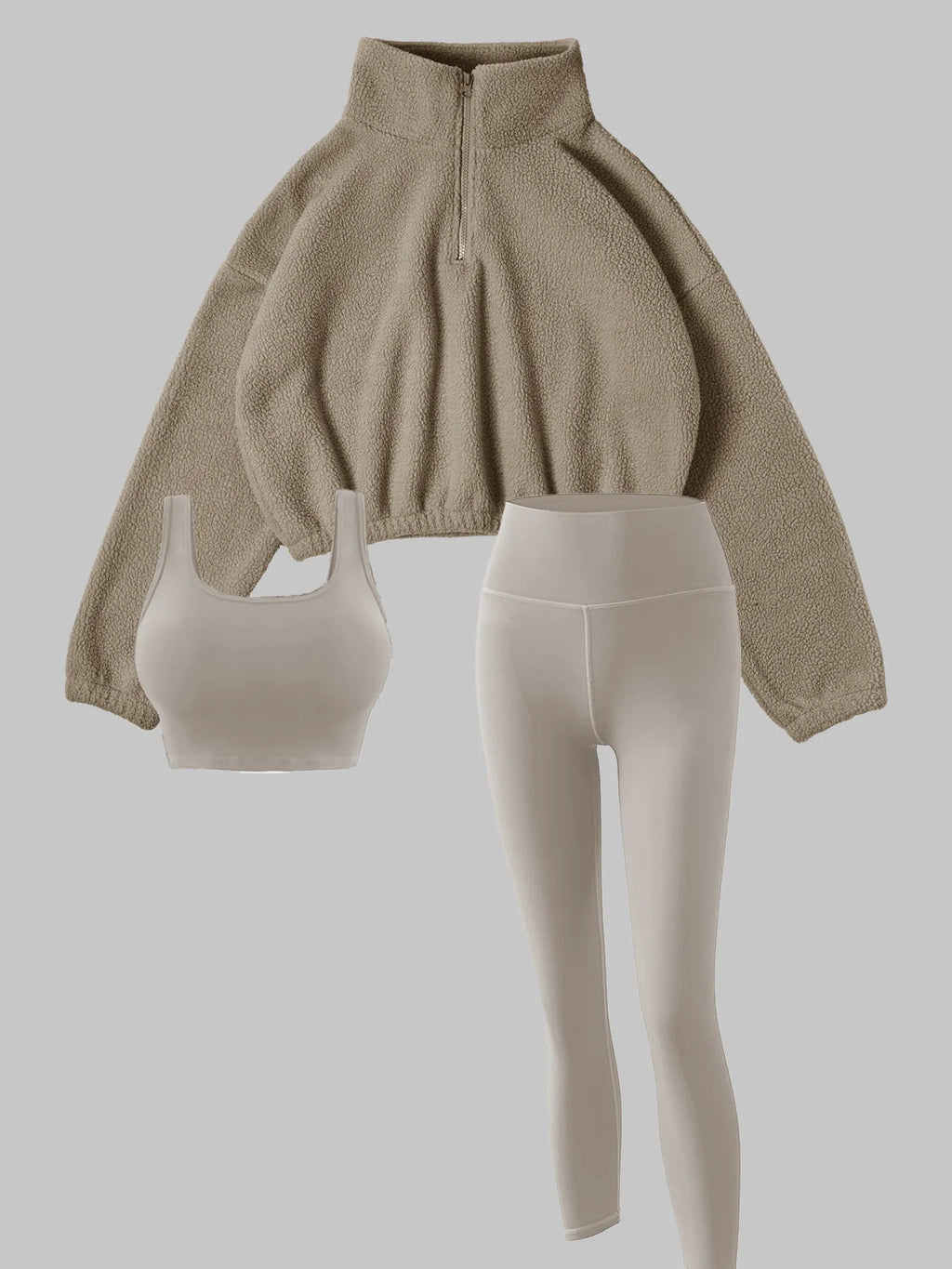Women's Half-Zipper High Neck Fleece Sweatshirt Vest and Pants Three-Piece Set