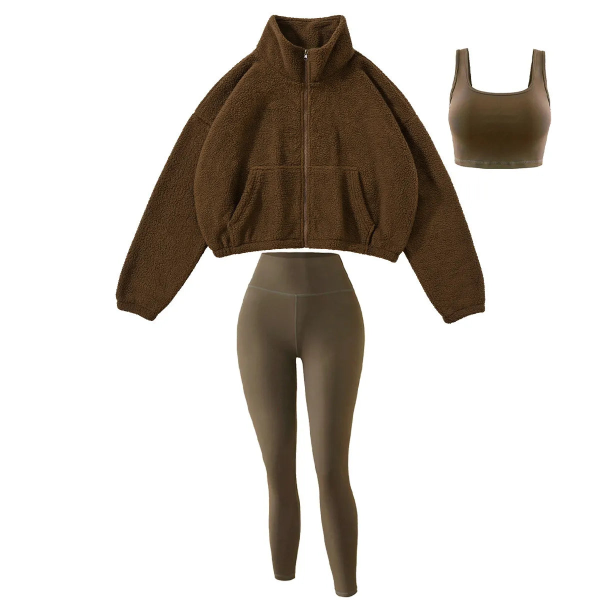 Women's Half-Zipper High Neck Fleece Sweatshirt Vest and Pants Three-Piece Set