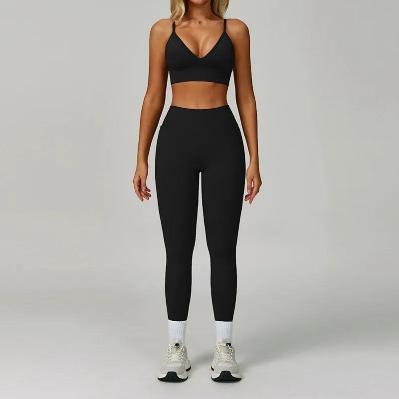 Women's High Waist Leggings Sports Bra Workout Outfits Fitness Yoga Set
