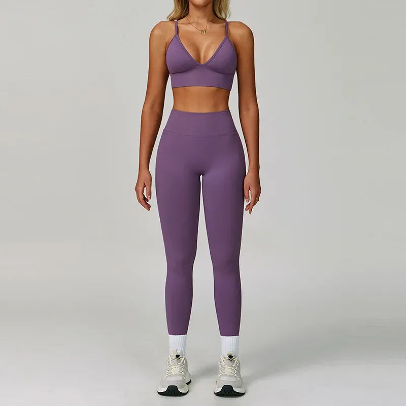 Women's High Waist Leggings Sports Bra Workout Outfits Fitness Yoga Set