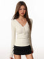 Women's Hollow Out Lace V-Neck Long Sleeve Slim Fit Top