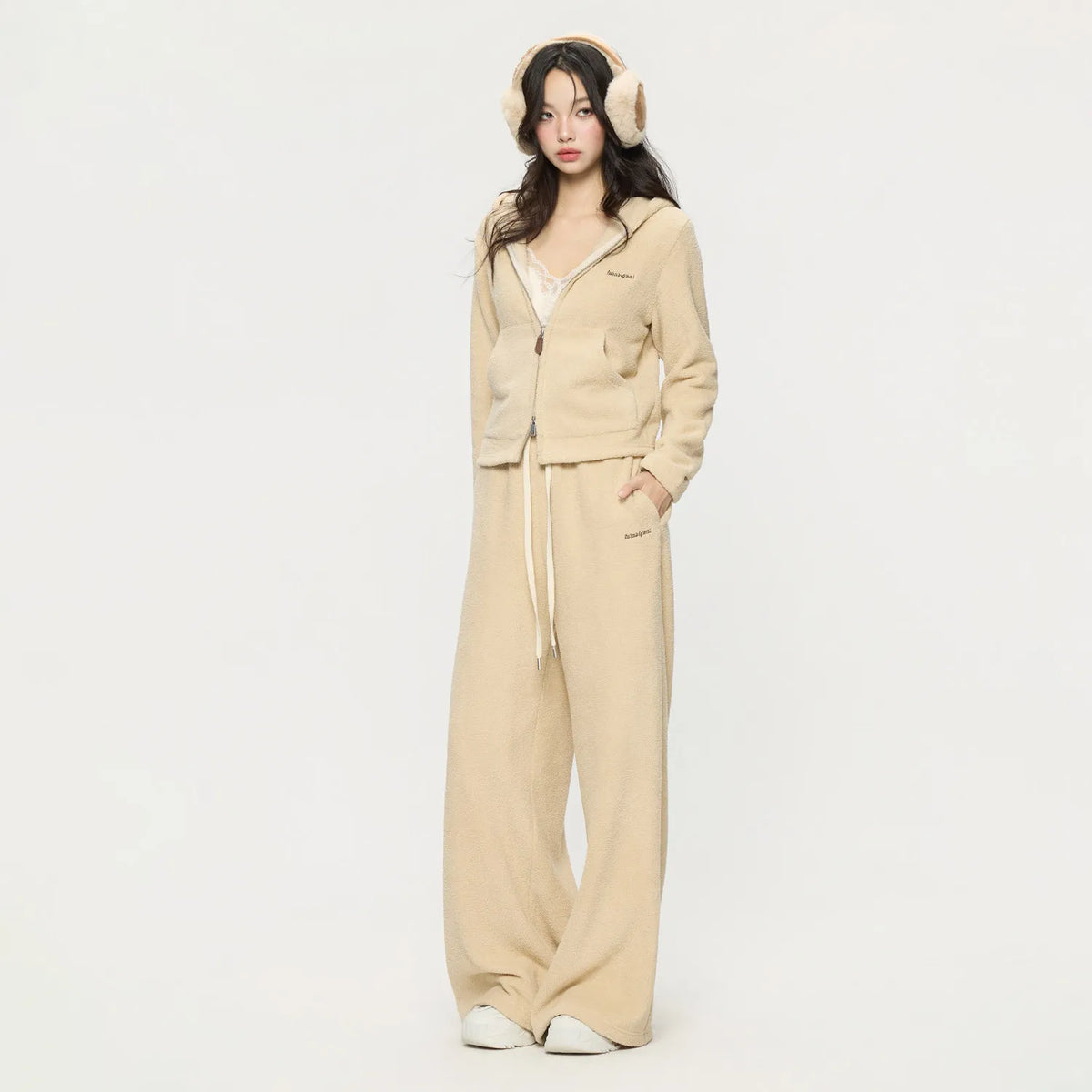 Women's Knitted Hooded Cardigan Jacket and Trousers Tracksuit Set