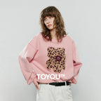 Women's Leopard Print Appliqué Flower Pullover Sweatshirt