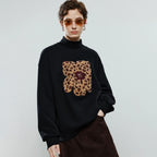 Women's Leopard Print Appliqué Flower Pullover Sweatshirt