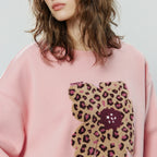 Women's Leopard Print Appliqué Flower Pullover Sweatshirt