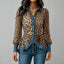 Women's Leopard Print Denim Spliced Button Down Shirt