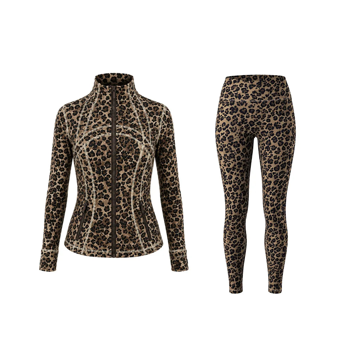 Women's Leopard Yoga Set | Slim Fit Jacket & Cropped Leggings