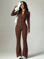 Women's Long Sleeve Zipper Slim Fit Flared Yoga Jumpsuit