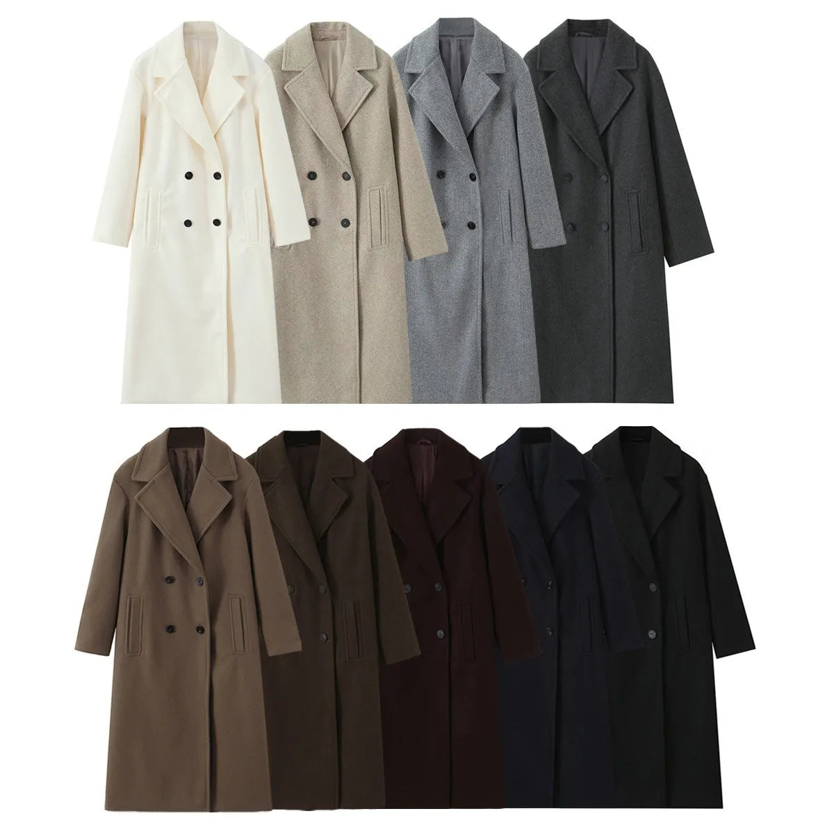 Women's Loose Fit Double-Breasted Long Woolen Coat