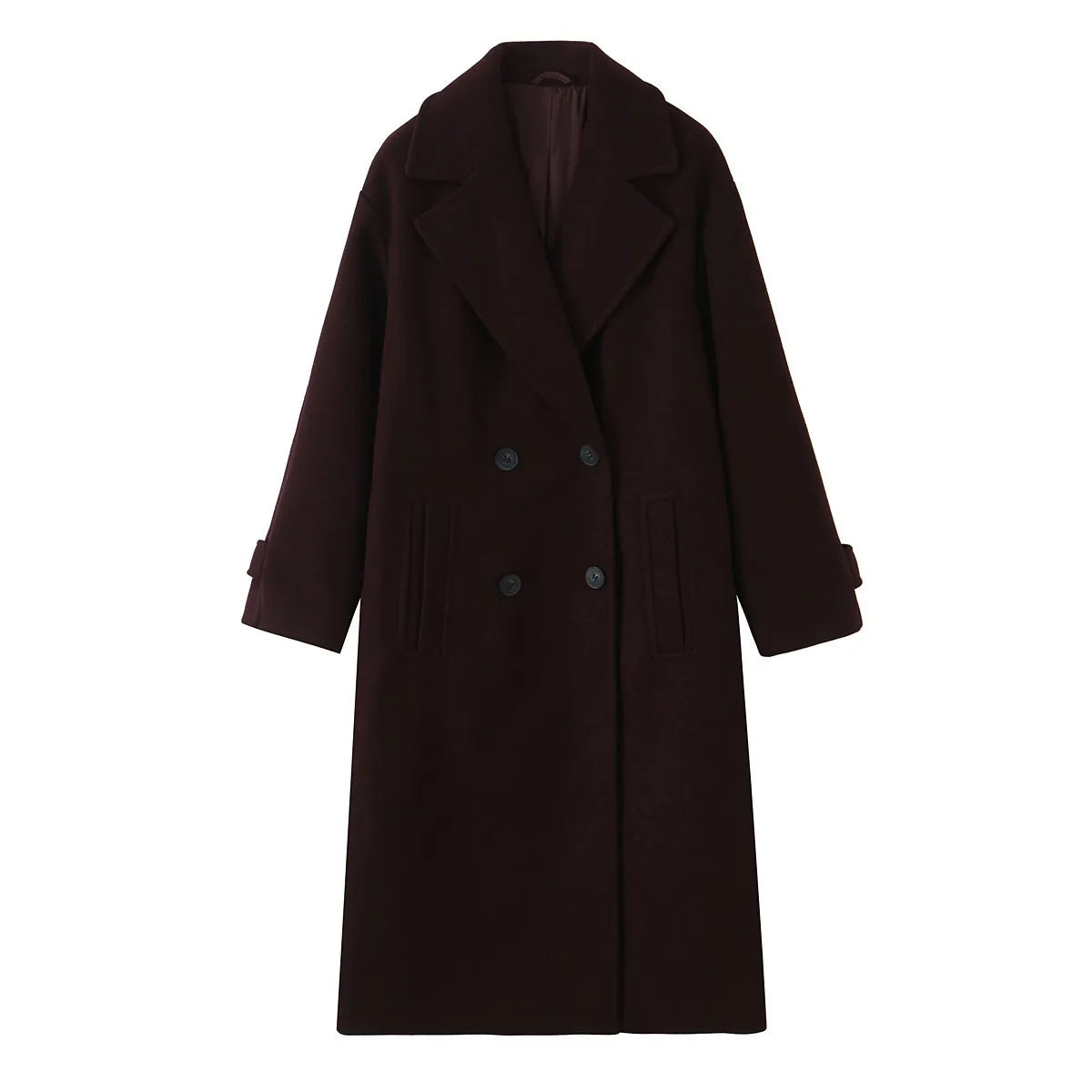 Women's Loose Fit Double-Breasted Long Woolen Coat