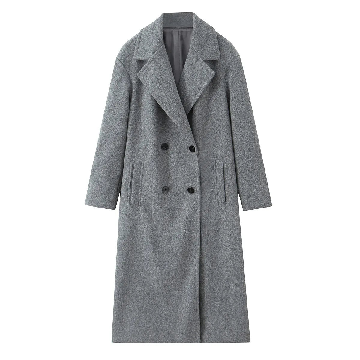 Women's Loose Fit Double-Breasted Long Woolen Coat