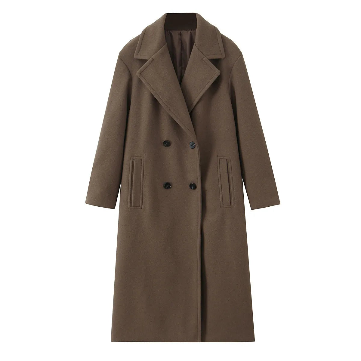 Women's Loose Fit Double-Breasted Long Woolen Coat
