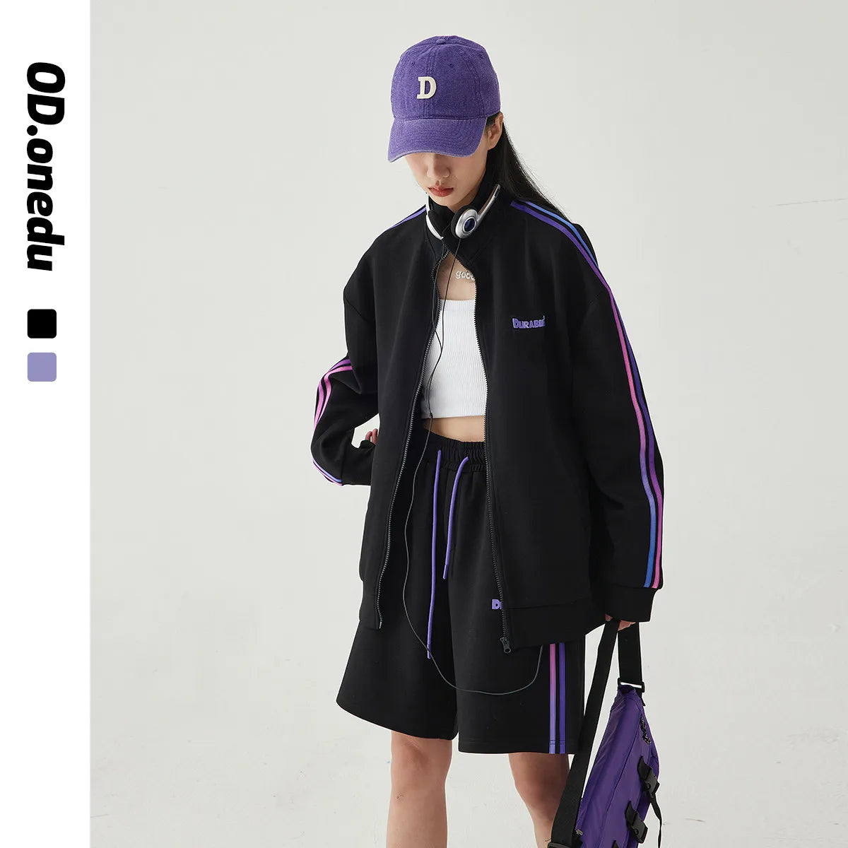Women's Loose Fit Hooded Zipper Jacket and Straight Trousers Set