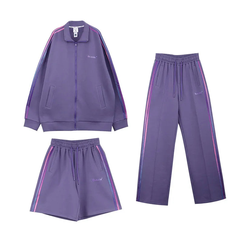 Women's Loose Fit Hooded Zipper Jacket and Straight Trousers Set