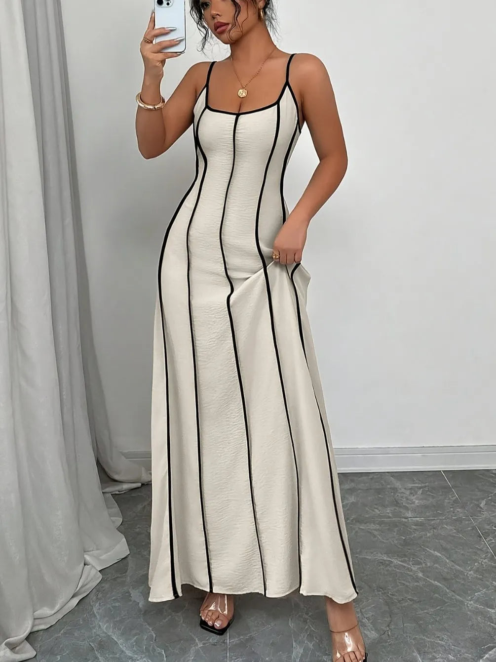 Women's Off-Shoulder Colorblock Bow Backless A-Line Maxi Dress