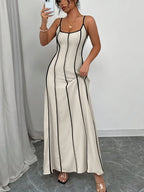 Women's Off-Shoulder Colorblock Bow Backless A-Line Maxi Dress