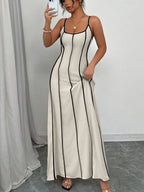 Women's Off-Shoulder Colorblock Bow Backless A-Line Maxi Dress