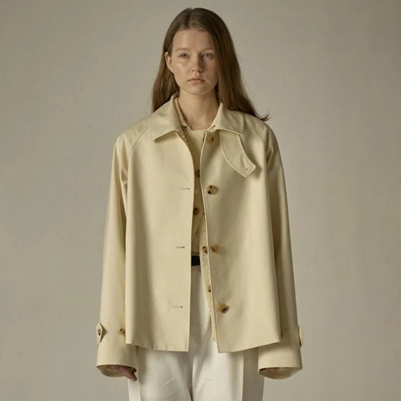 Women's Oversized Polo Collar Cotton Trench Coat Jacket
