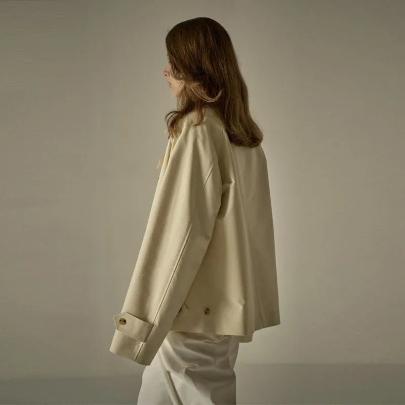 Women's Oversized Polo Collar Cotton Trench Coat Jacket