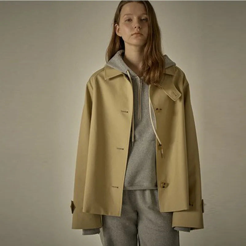 Women's Oversized Polo Collar Cotton Trench Coat Jacket