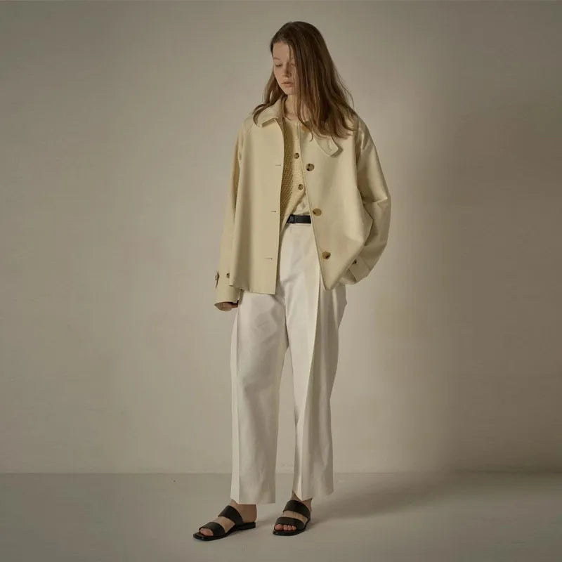 Women's Oversized Polo Collar Cotton Trench Coat Jacket