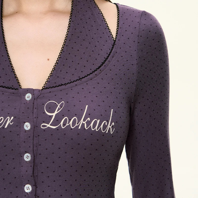 Women's Polka Dot Halter Top Knit Cardigan and Flared Pants Set