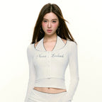 Women's Polka Dot Halter Top Knit Cardigan and Flared Pants Set