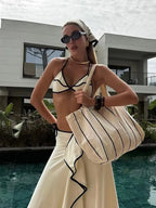 Women's Printed Belted Swimwear Bikini and Beach Dress Three-Piece Set