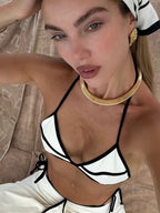 Women's Printed Belted Swimwear Bikini and Beach Dress Three-Piece Set