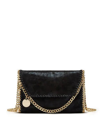 Women's PU Leather Crossbody Bag with Gold-Tone Chain Trim