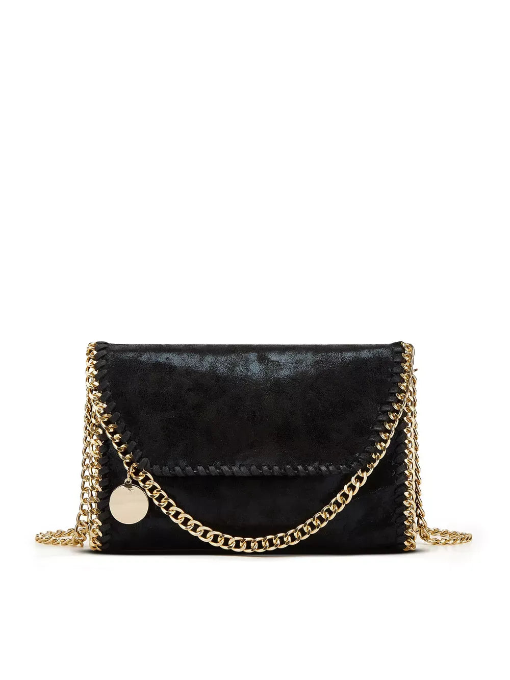 Women's PU Leather Crossbody Bag with Gold-Tone Chain Trim
