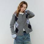 Women's Retro Crew Neck Jacquard Knit Cardigan Top
