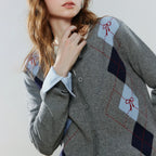 Women's Retro Crew Neck Jacquard Knit Cardigan Top
