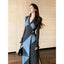 Women's Retro Geometric V-Neck Colorblock Long Sleeve Slim Fit Dress