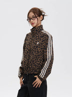 Women's Retro Leopard Print Stand Collar Cropped Jacket
