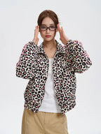 Women's Retro Leopard Print Stand Collar Cropped Jacket