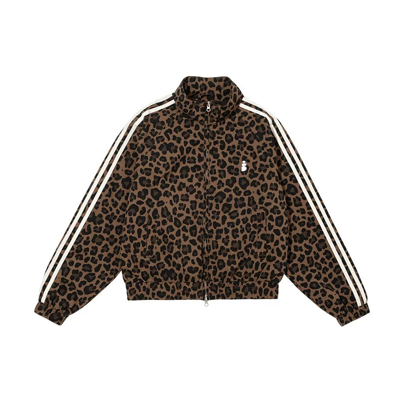 Women's Retro Leopard Print Stand Collar Cropped Jacket