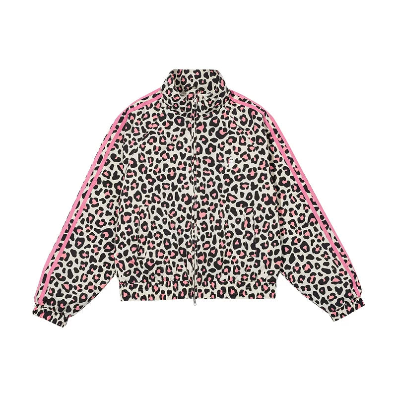 Women's Retro Leopard Print Stand Collar Cropped Jacket