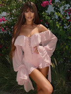 Women's Retro Ruffle Trim Off-Shoulder Romper