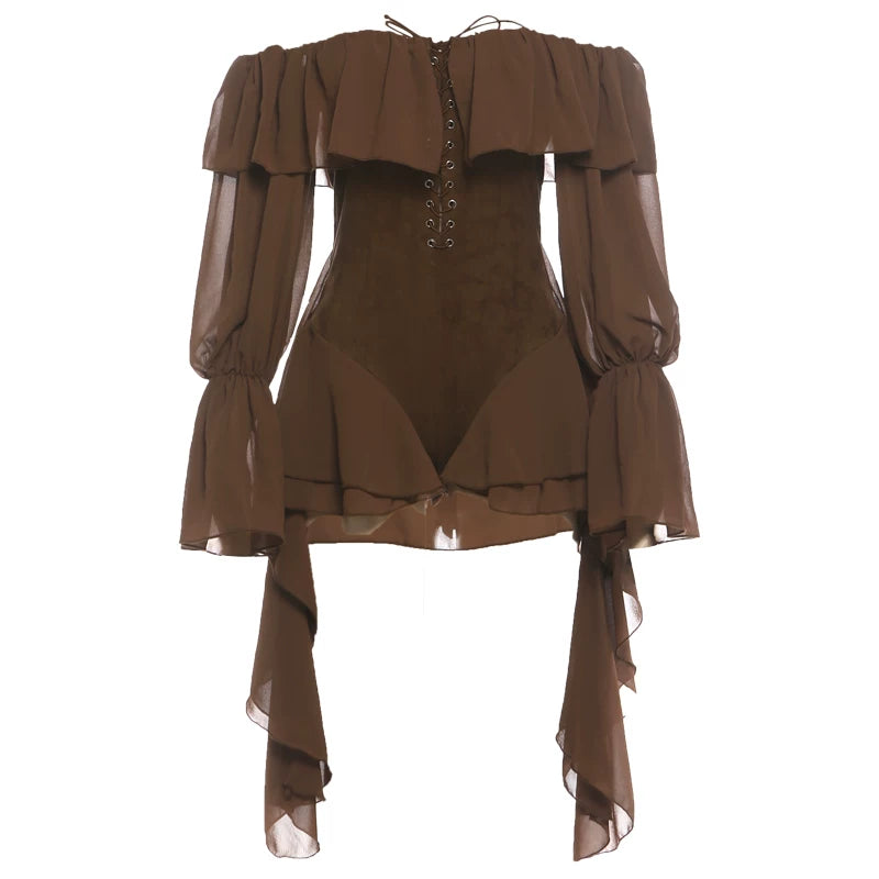 Women's Retro Ruffle Trim Off-Shoulder Romper