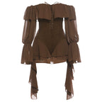 Women's Retro Ruffle Trim Off-Shoulder Romper