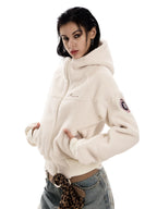 Women's Retro Sherpa Fleece Cropped Hooded Jacket