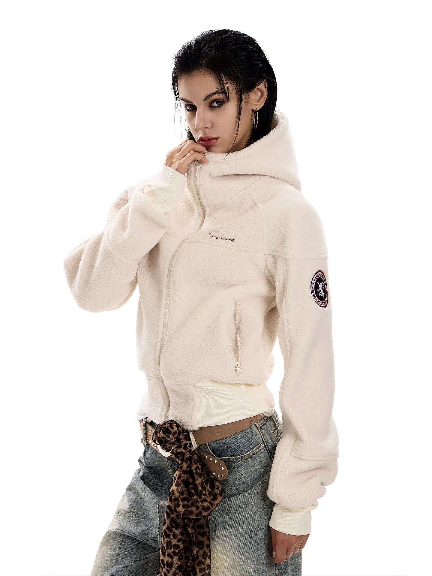 Women's Retro Sherpa Fleece Cropped Hooded Jacket Secondary image