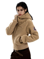 Women's Retro Sherpa Fleece Cropped Hooded Jacket