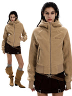 Women's Retro Sherpa Fleece Cropped Hooded Jacket
